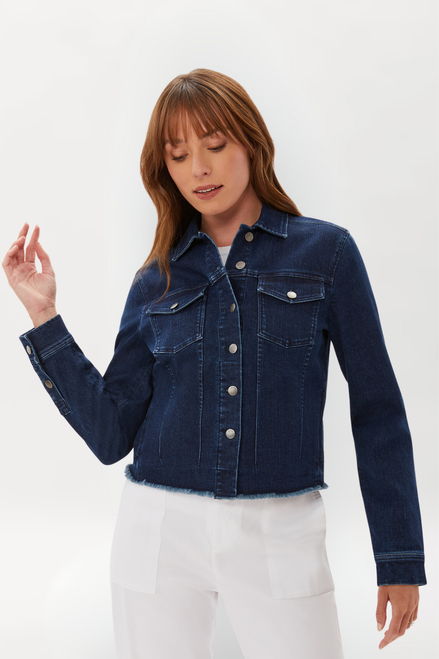 CLEAN DENIM JACKET WITH FRAY HEM